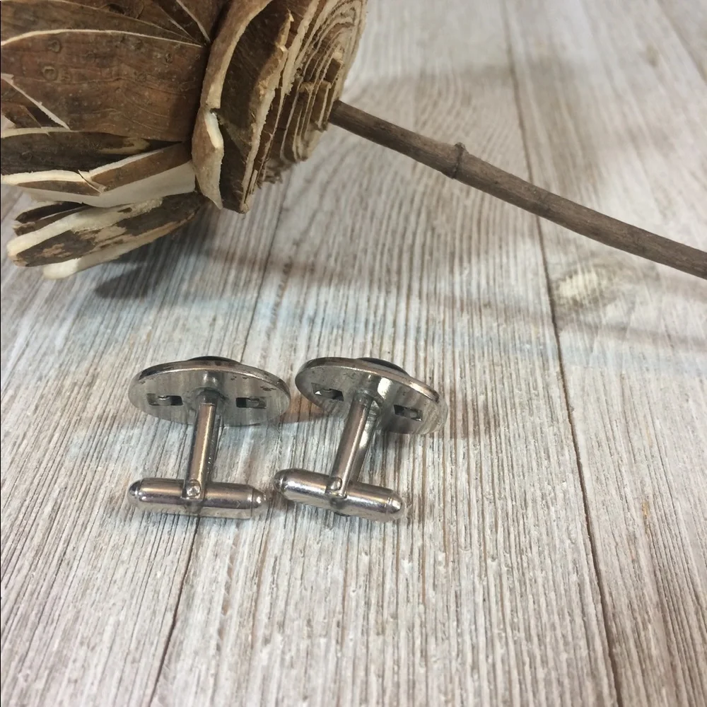 Vintage Anson Silver Wood Grain Black Cufflinks